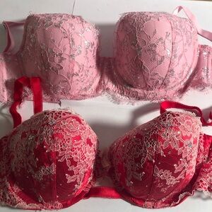 Victoria Secret Elegant Lace Underwire Bra Set - Pink and Red